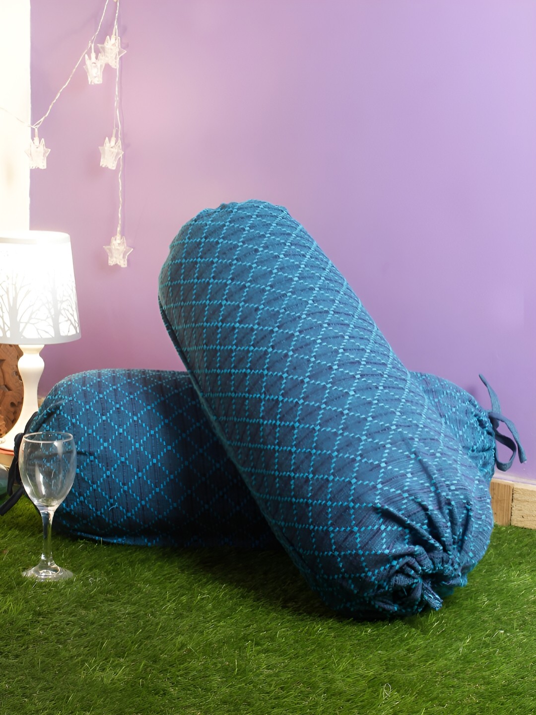 

THE CONVERSION Blue 2 Pieces Printed Cotton Bolster Covers