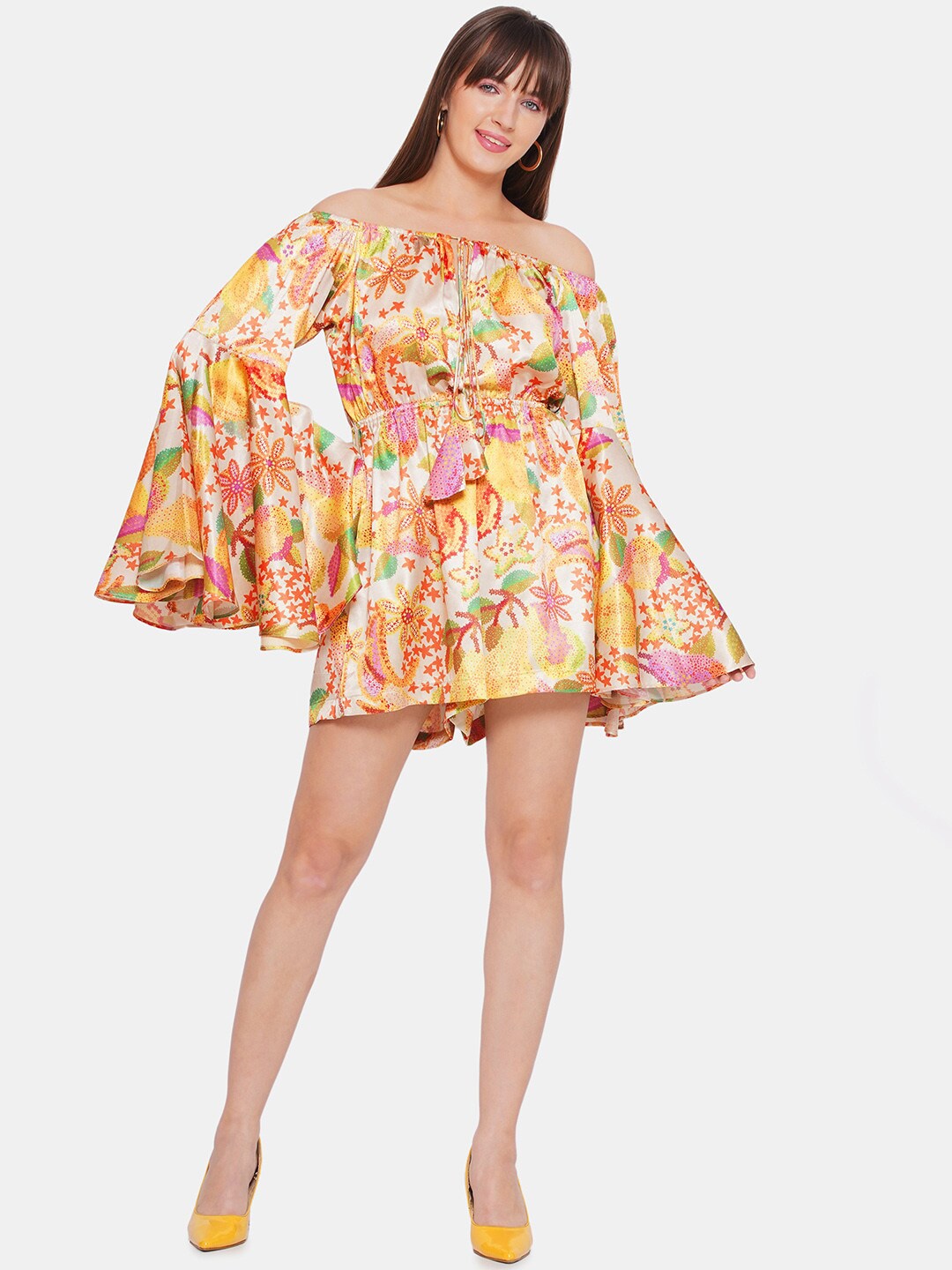 

CIN CIN Floral Printed Off-Shoulder Playsuit, Yellow