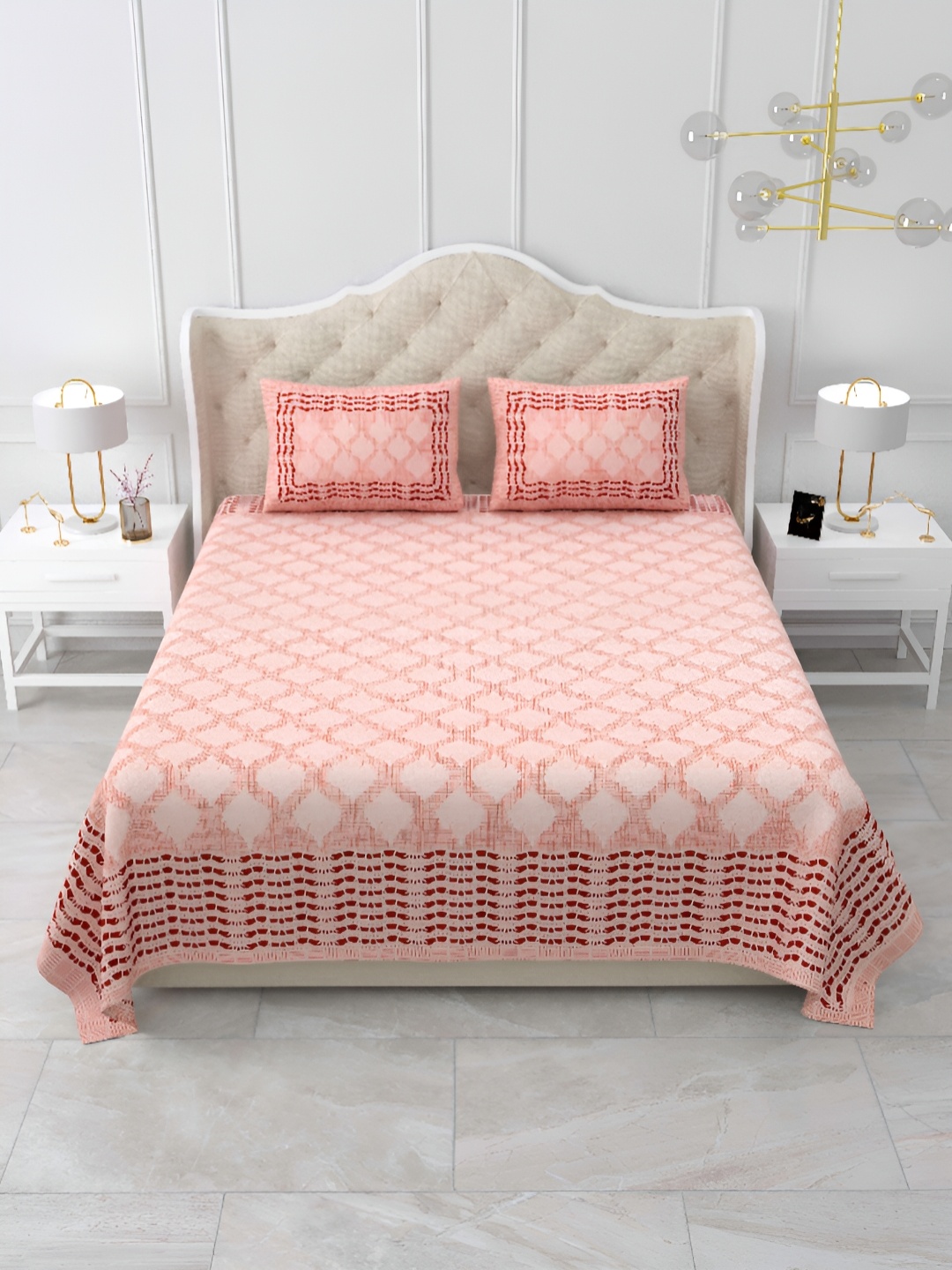 

DOLLIFI Pink and Red Floral 260 TC Cotton King Bedsheet with 2 Pillow Covers