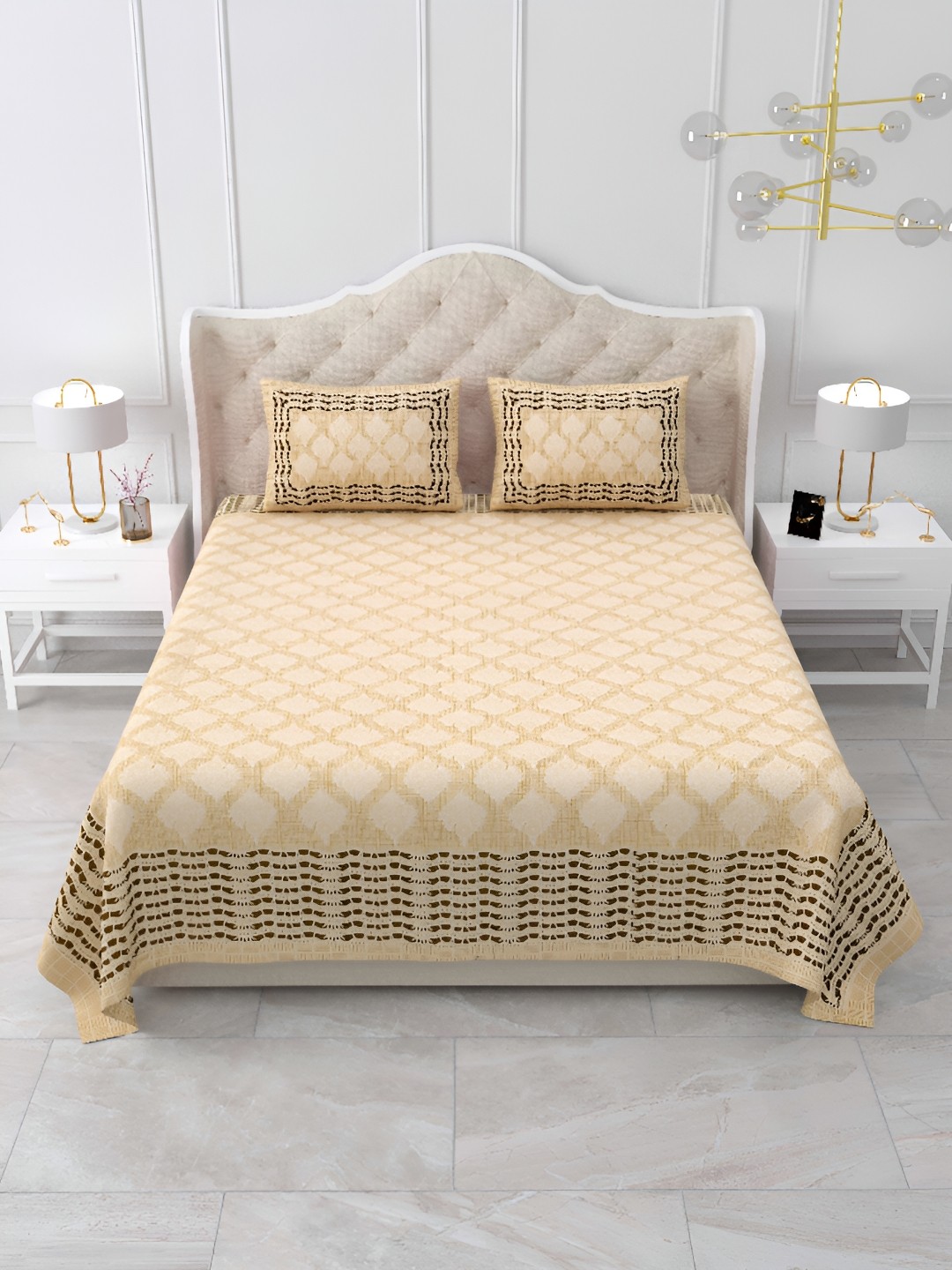 

DOLLIFI Yellow and Green Floral 260 TC Cotton King Bedsheet with 2 Pillow Covers