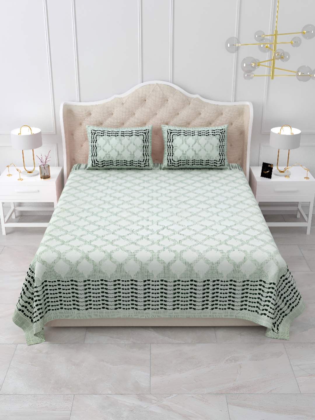 

DOLLIFI Green Floral 260 TC Cotton King Bedsheet with 2 Pillow Covers