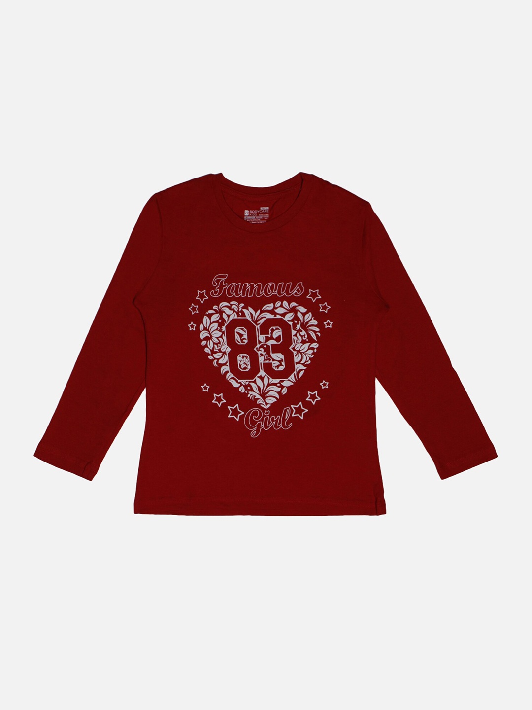 

Bodycare Girls Typography Printed V-Neck Cotton T-shirt, Red
