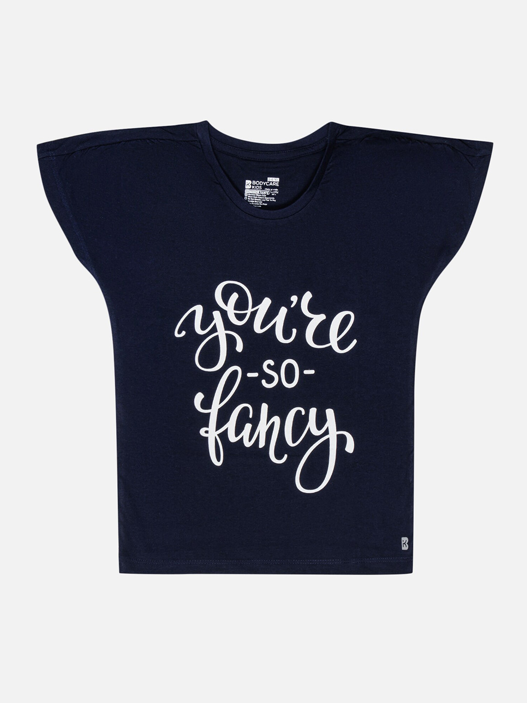 

Bodycare Girls Typography Printed Extended Sleeves Cotton T-shirt, Navy blue