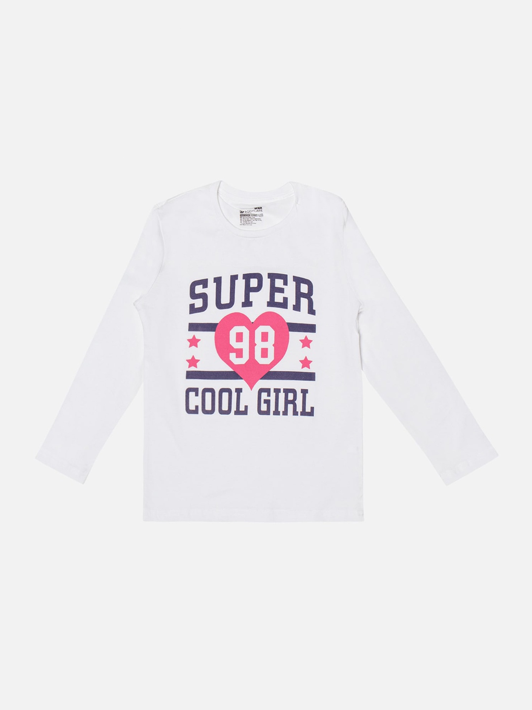 Bodycare Girls Typography Printed Cotton T-shirt, White