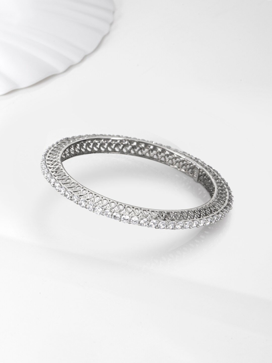 

Zavya Rhodium-Plated 925 Sterling Silver Stone Studded Bangle