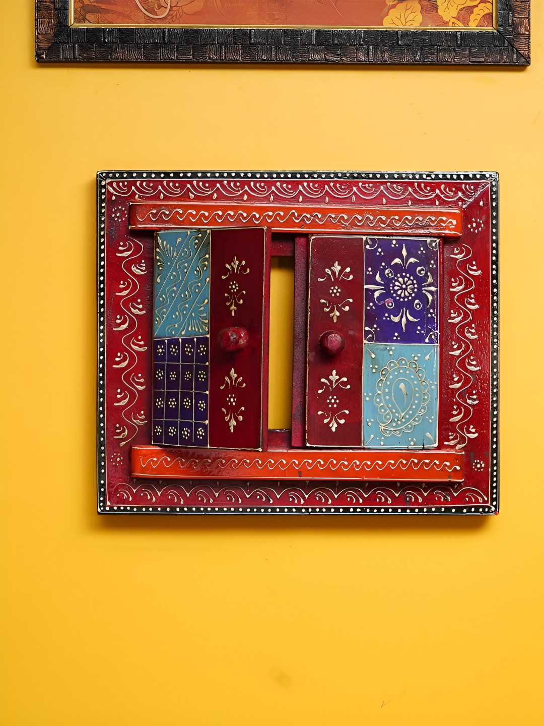 

Ekhasa Maroon & Blue Wooden Jharokha Window-Style Wall Hanging