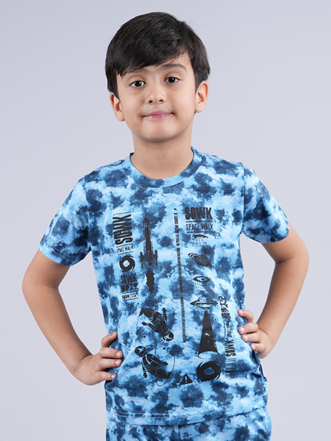 

KiddoPanti Boys Tie & Dye Pure Cotton T-shirt, Blue