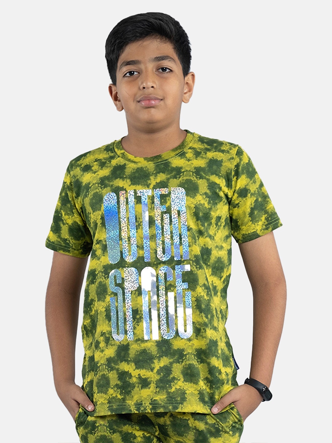 

KiddoPanti Boys Tie & Dye Pure Cotton T-shirt, Lime green