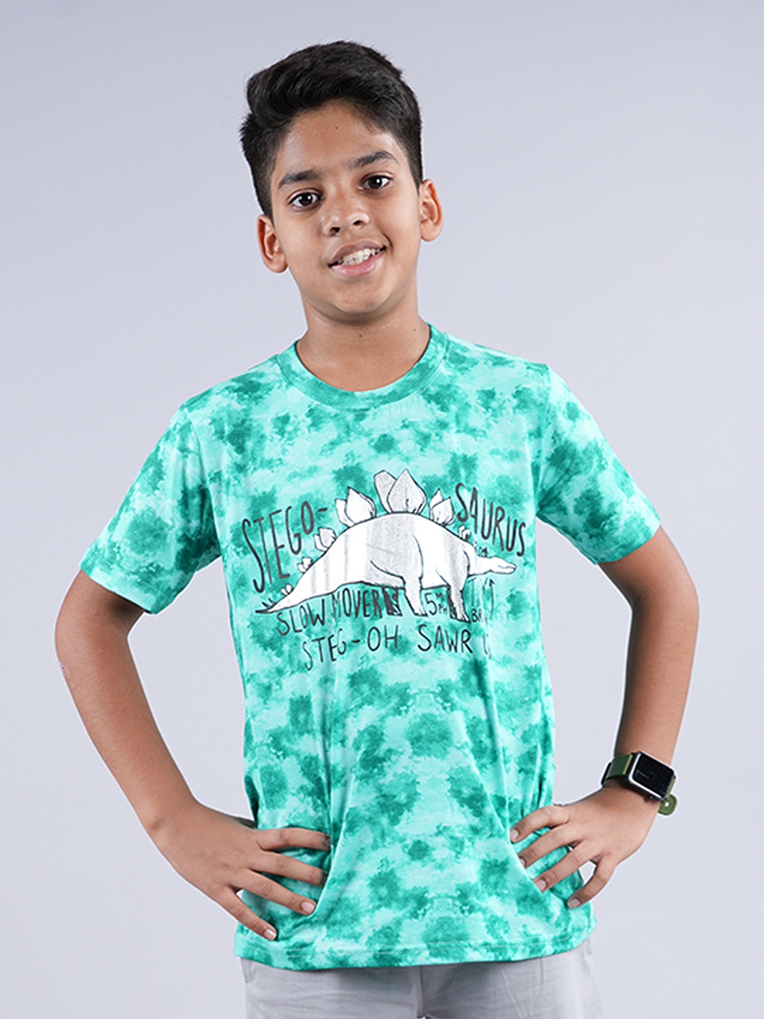 

KiddoPanti Boys Tie & Dye Pure Cotton T-shirt, Green