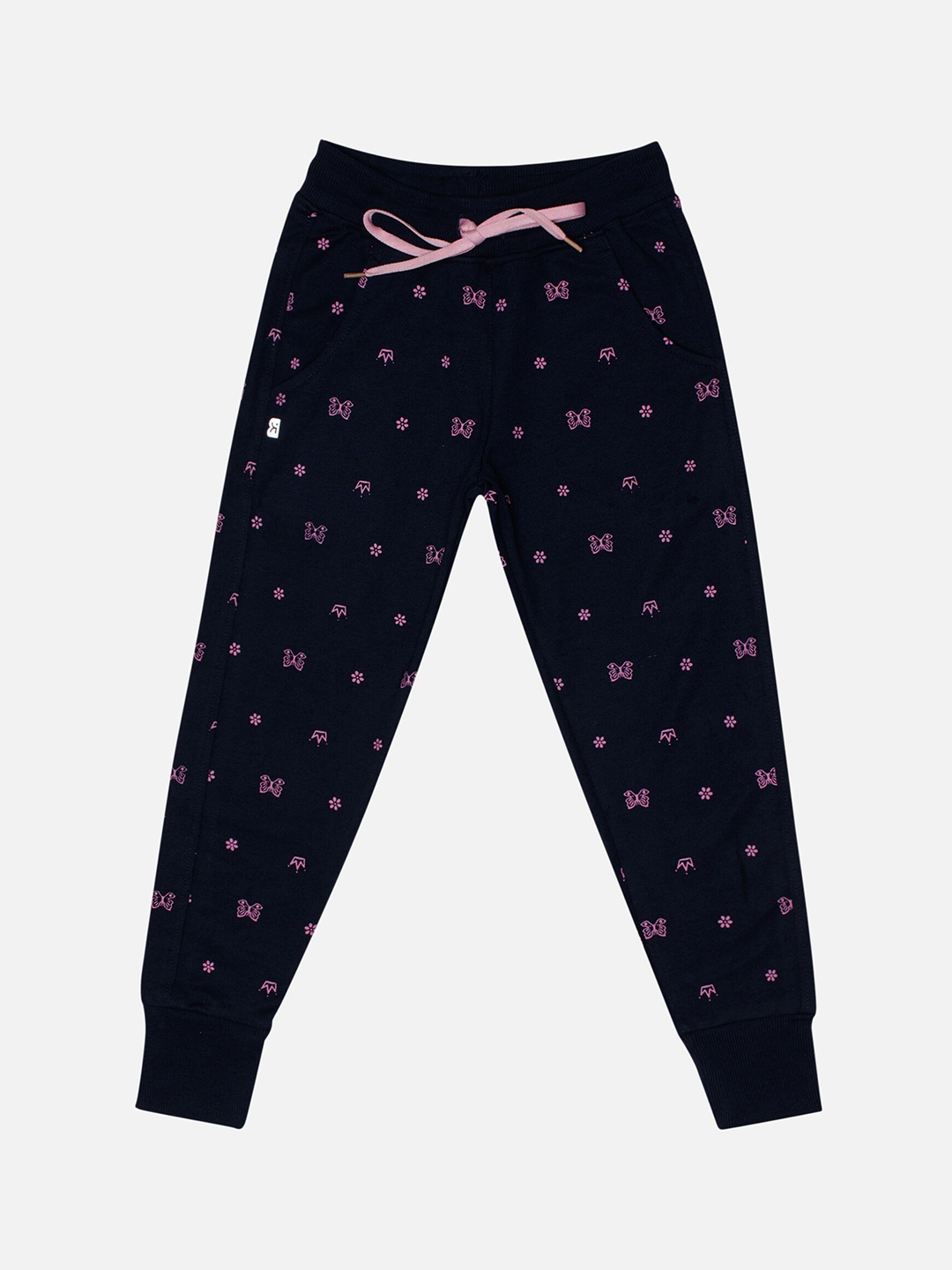 

Bodycare Girls Printed Mid Rise Cotton Joggers, Navy blue