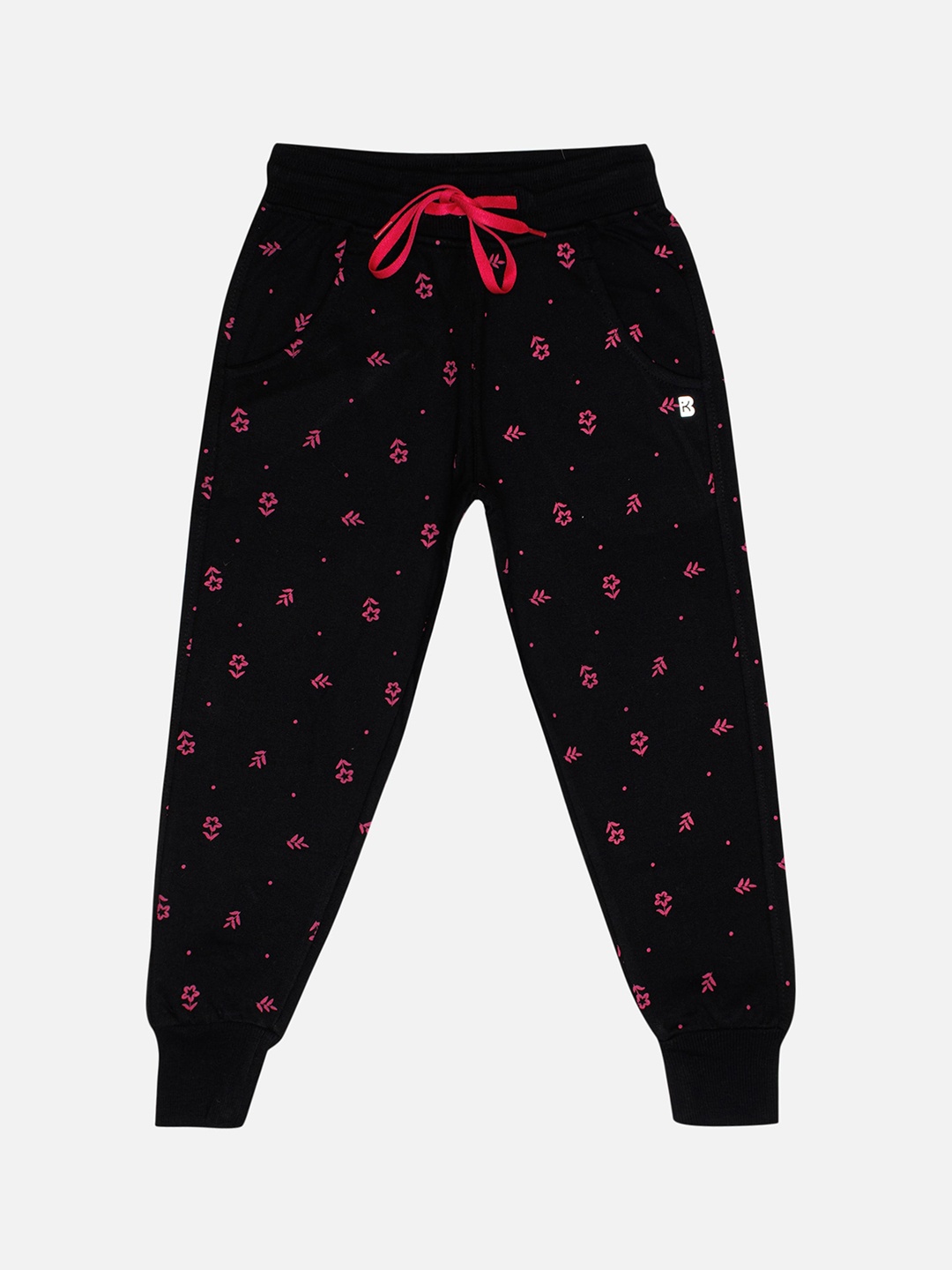 

Bodycare Girls Printed Cotton Mid Rise Joggers, Black