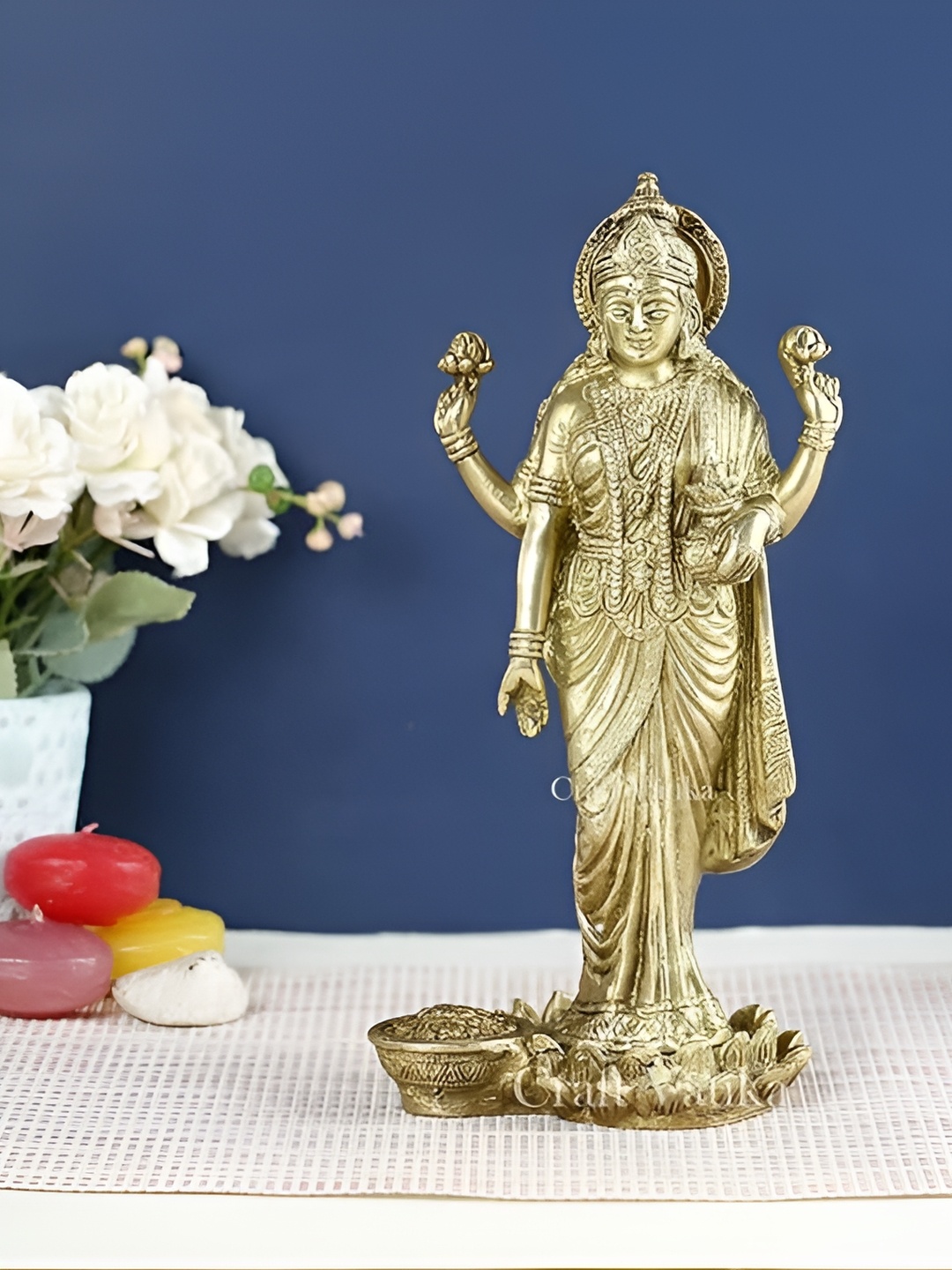 

CraftVatika Gold Toned Brass Lakshmi Religious Idol Showpiece