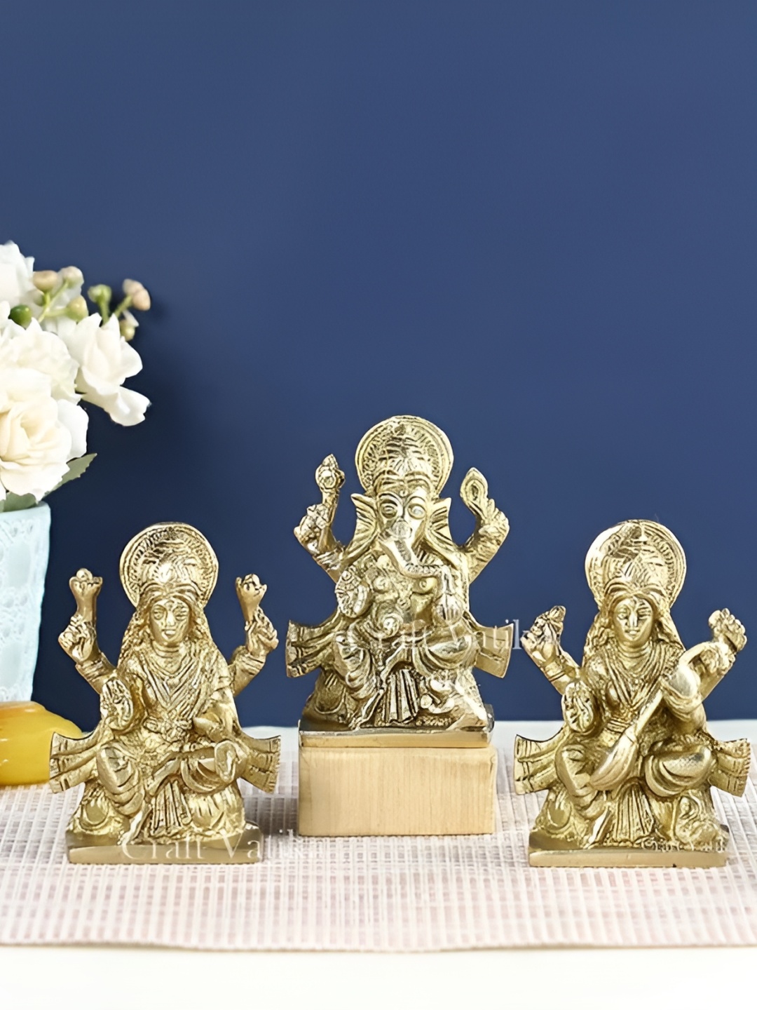 

CraftVatika Gold-Toned 3 Pieces Brass Religious Idol Decorative Showpiece