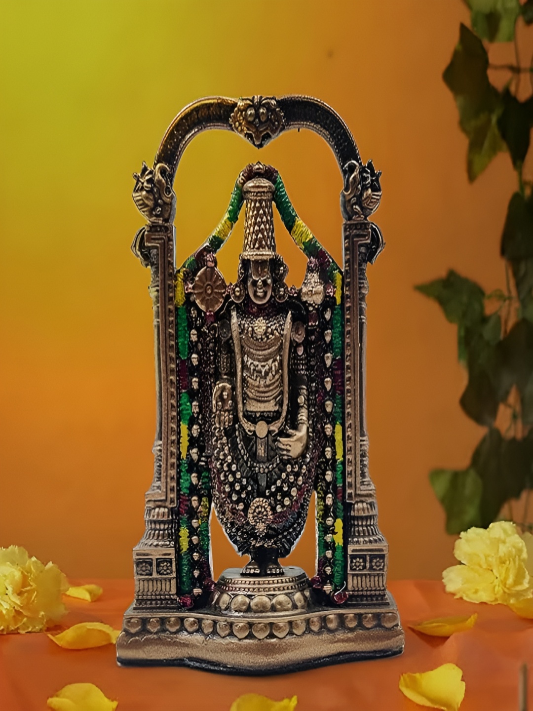 

CraftVatika Gold Toned & Green Tirupati Balaji Religious Idol Showpiece, Yellow