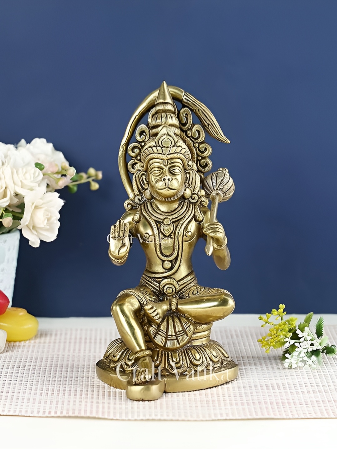 

CraftVatika Gold Toned Brass Hanuman Religious Idol Showpiece