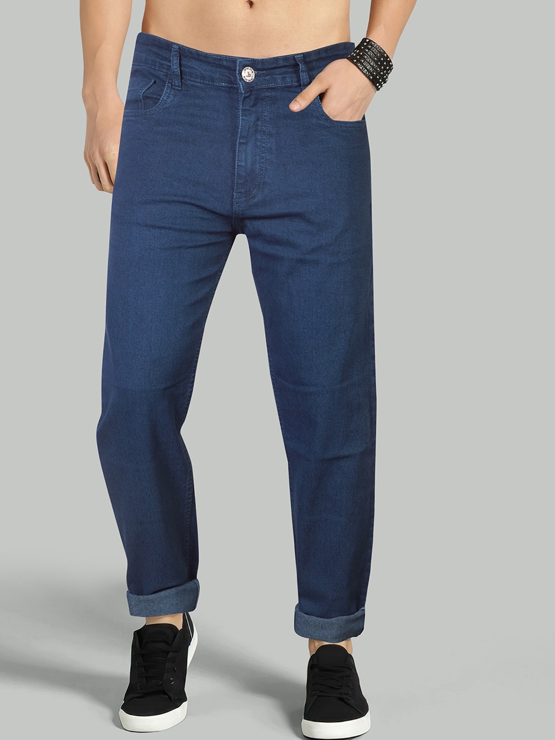 

Jb Just BLACK Men Urban Slim Mid-Rise Acid Wash Dark Shade Clean Look Cotton Jeans, Navy blue