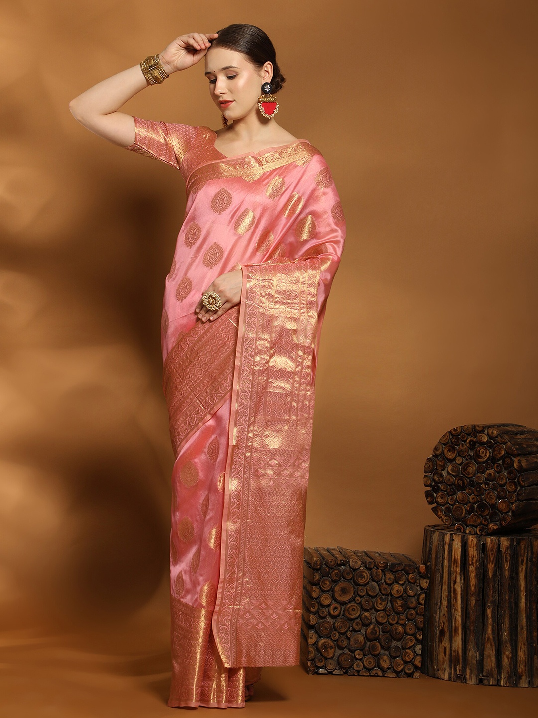 

YAVIRA SILK Ethnic Motifs Woven Design Zari Organza Kota Saree, Pink