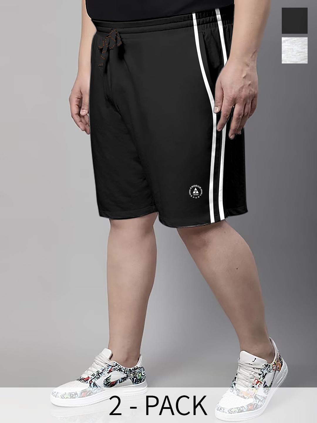 

ARDEUR Men Plus Size Pack Of 2 Cotton Shorts, Black