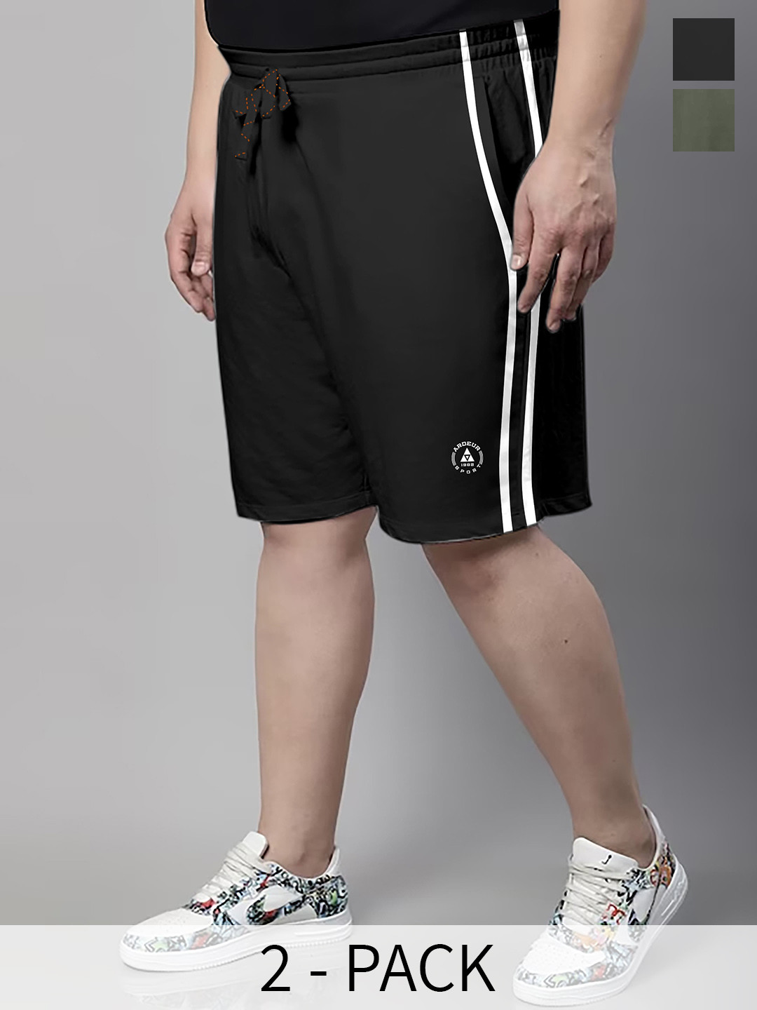 

ARDEUR Men Plus Size Pack Of 2 Cotton Shorts, Black