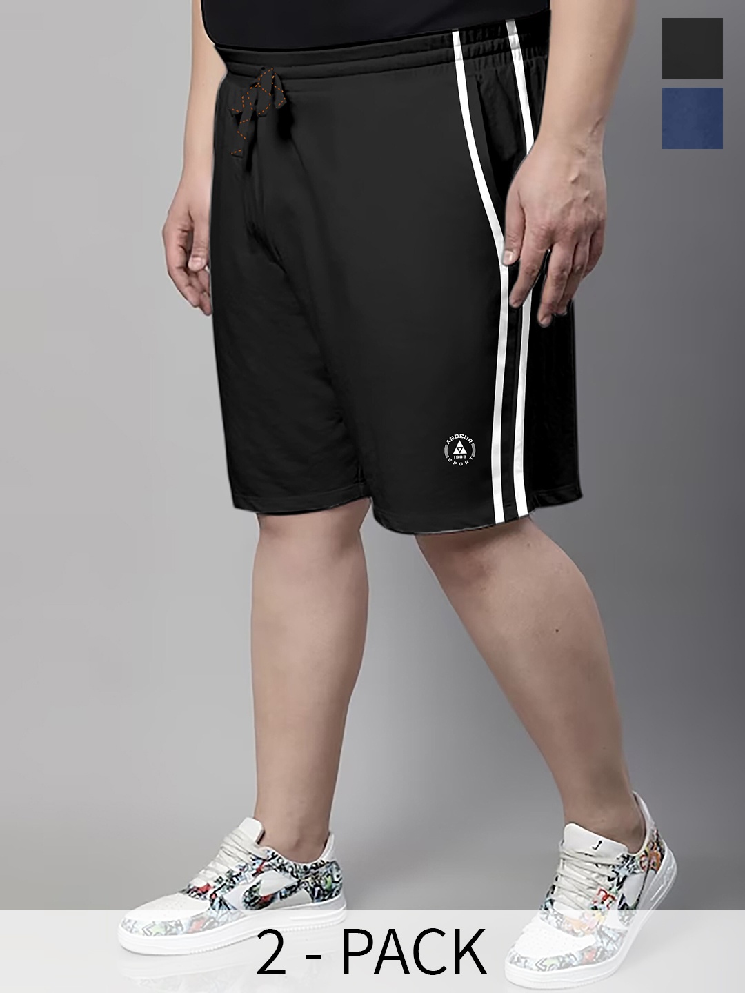 

ARDEUR Men Plus Size Pack Of 2 Cotton Shorts, Black