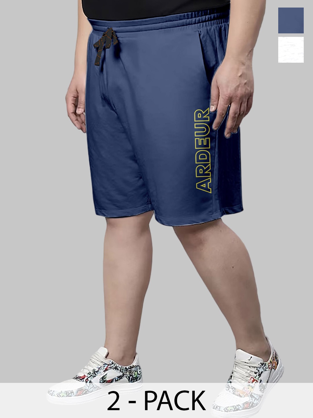 ARDEUR Men Pack Of 2 Mid-Rise Cotton Shorts, Blue