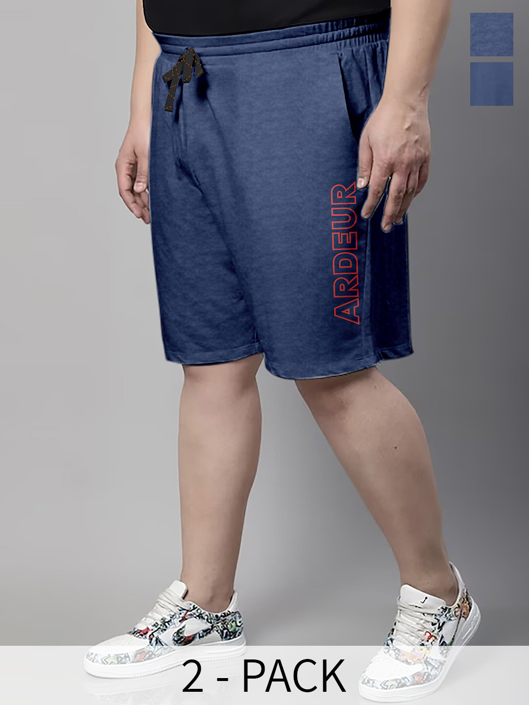 

ARDEUR Men Pack Of 2 Mid-Rise Cotton Shorts, Blue