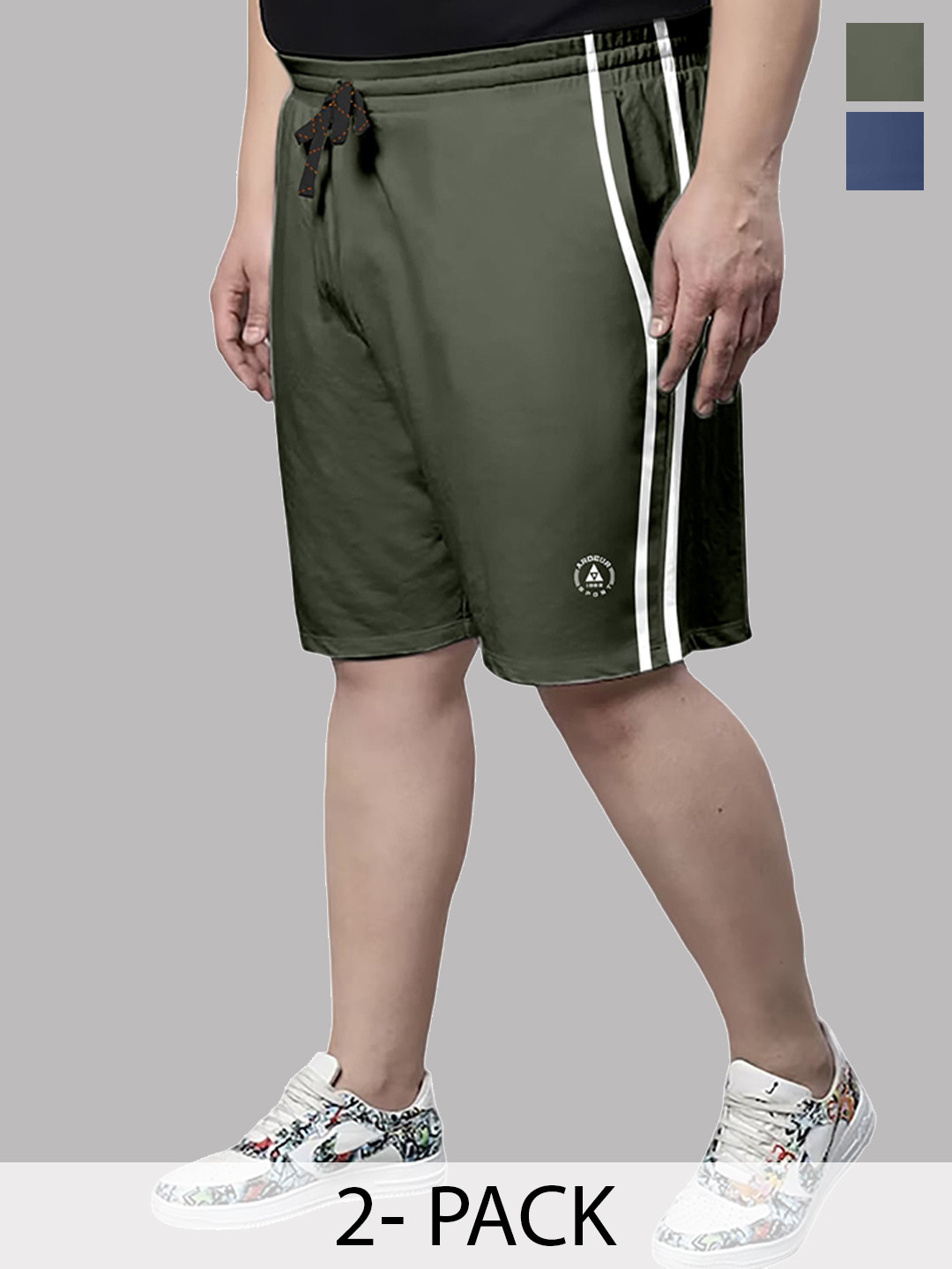 

ARDEUR Men Pack Of 2 Mid-Rise Cotton Sports Shorts, Green