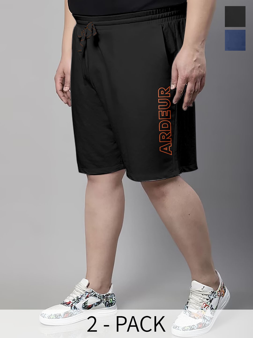

ARDEUR Plus Size Pack Of 2 Mid-Rise Cotton Shorts, Black