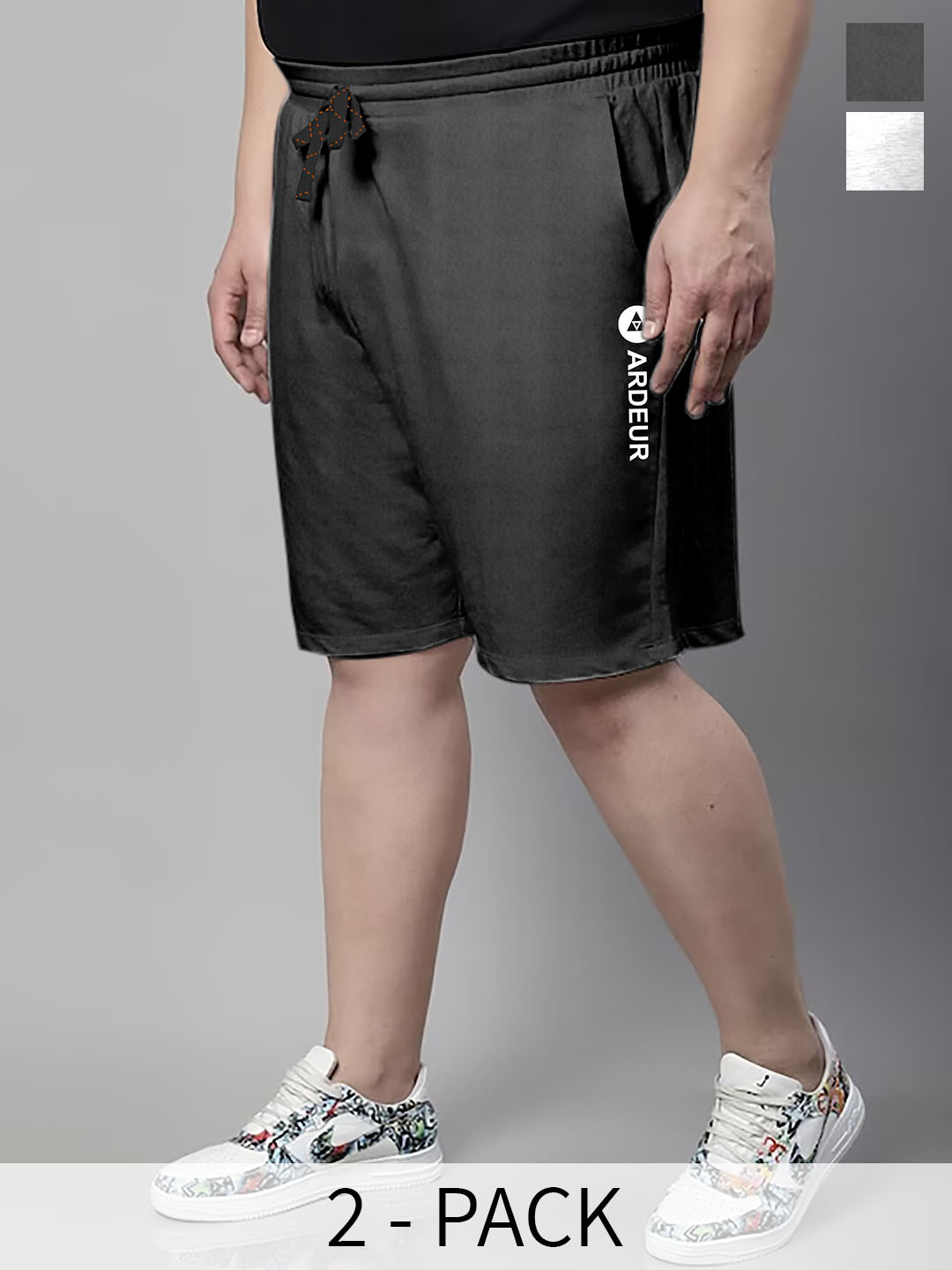

ARDEUR Plus Size Pack Of 2 Mid-Rise Cotton Shorts, Grey