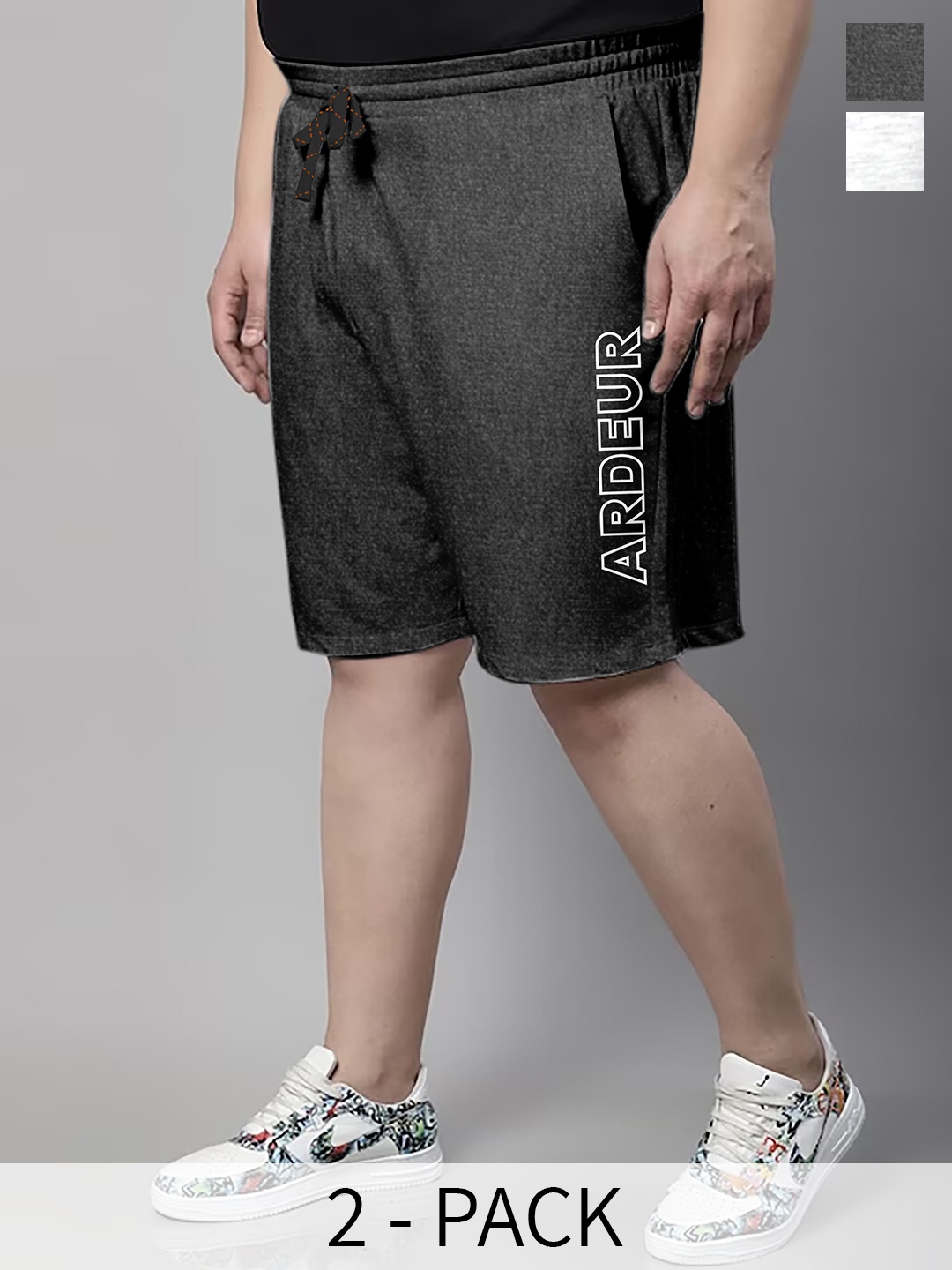 

ARDEUR Men Pack Of 2 Mid-Rise Cotton Shorts, Black