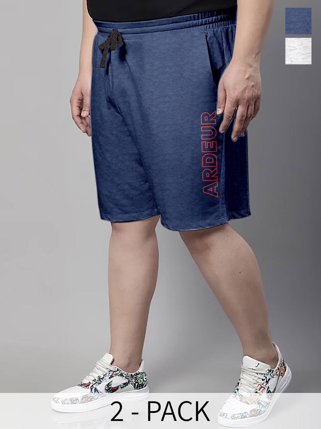 

ARDEUR Men Pack Of 2 Mid-Rise Cotton Shorts, Blue