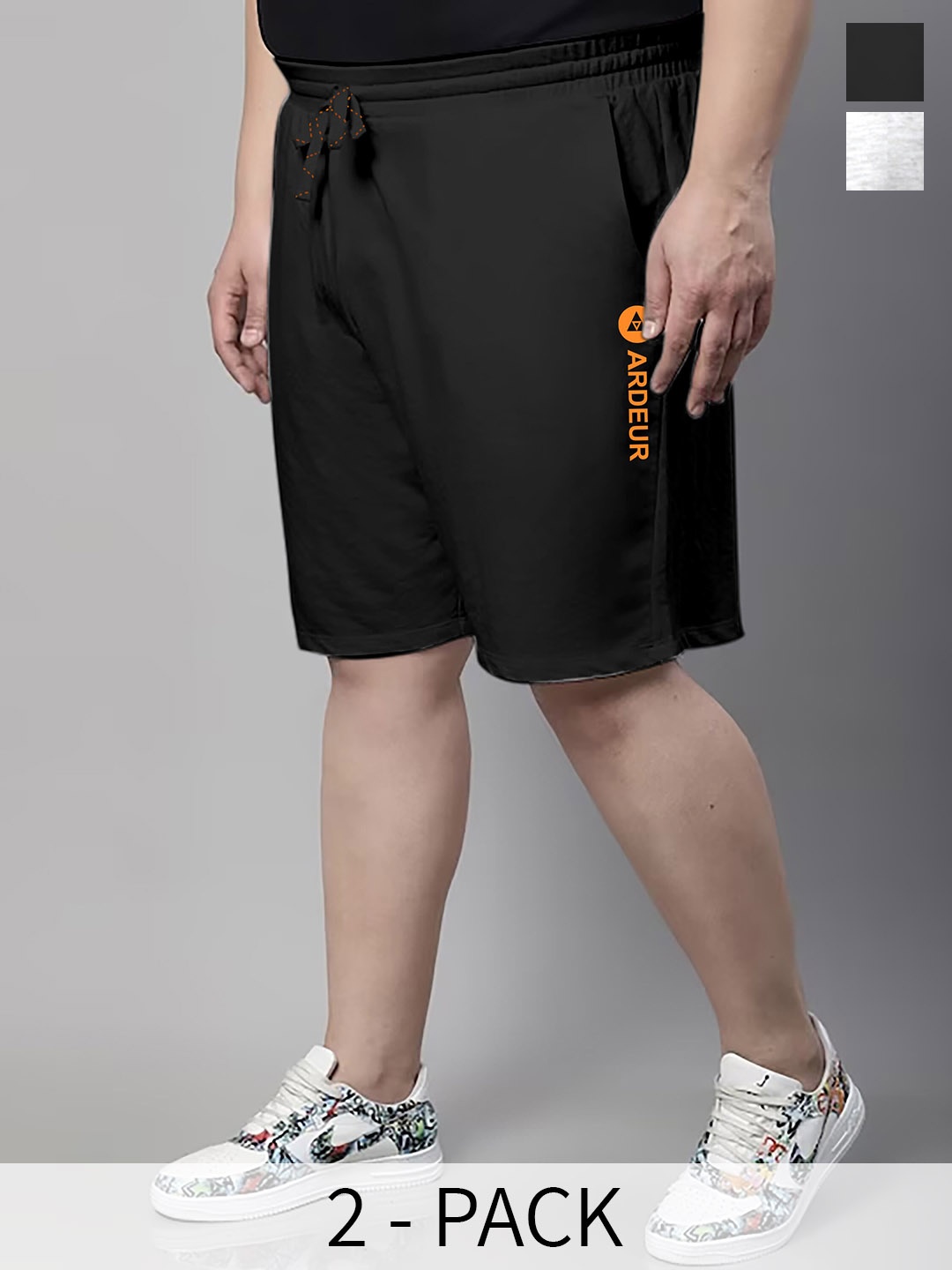 

ARDEUR Plus Size Pack Of 2 Mid-Rise Cotton Shorts, Black