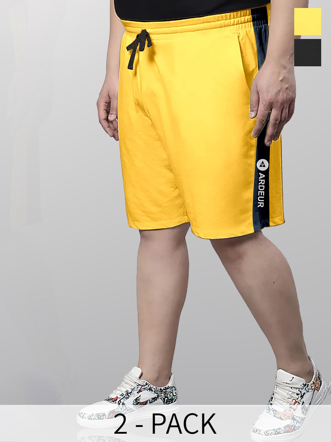 

ARDEUR Plus Size Pack Of 2 Mid-Rise Cotton Shorts, Yellow