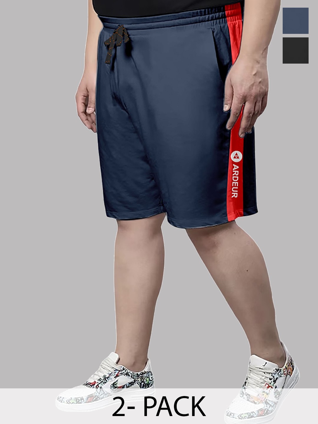 

ARDEUR Plus Size Pack Of 2 Mid-Rise Cotton Shorts, Navy blue