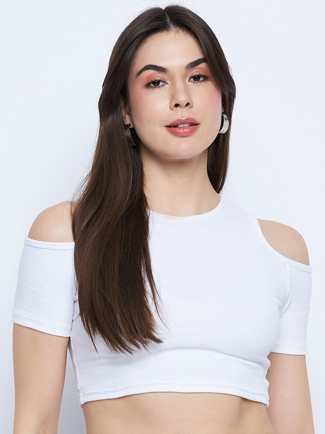 

Mayra Round Neck Crop Fitted Top, White