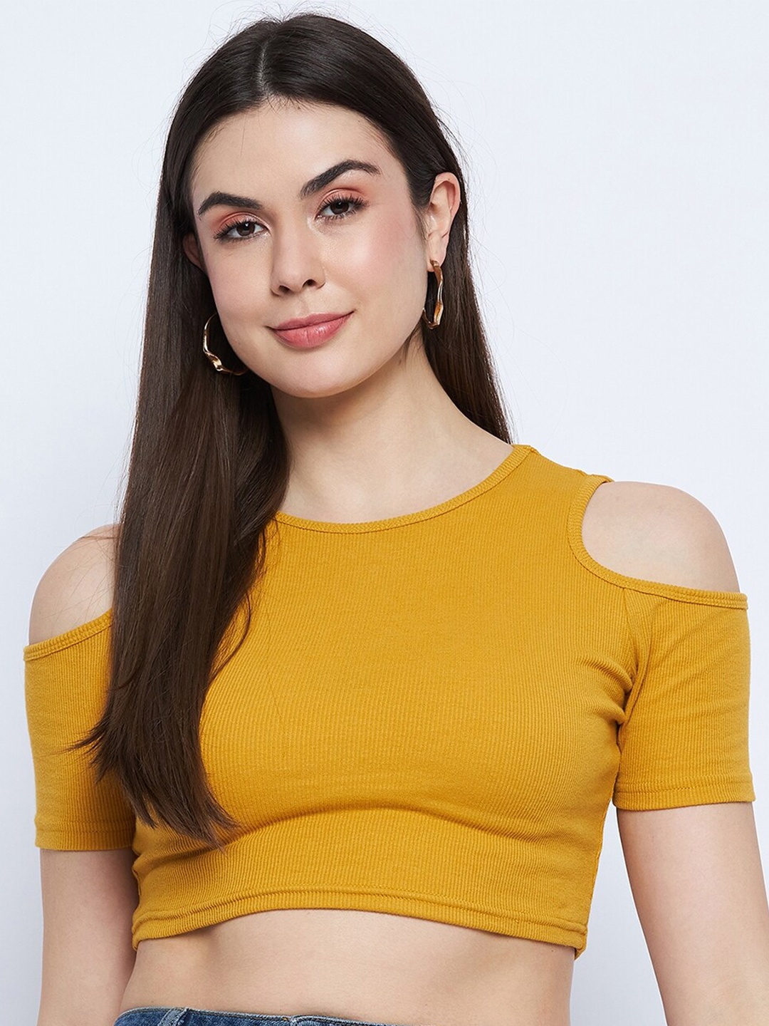 

Mayra Cold-Shoulder Crop Top, Mustard