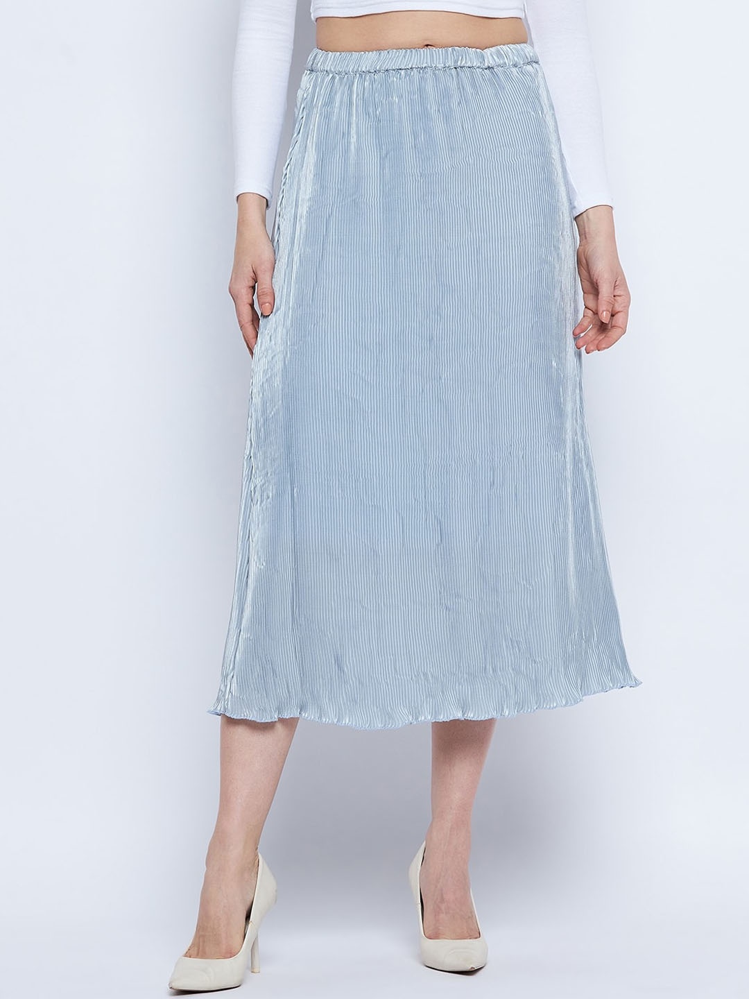 

Mayra Self Design Satin Flared Midi Skirt, Blue