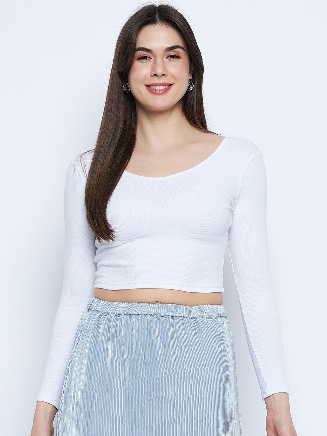 

Mayra Round Neck Long Sleeves Crop Tshirt, White