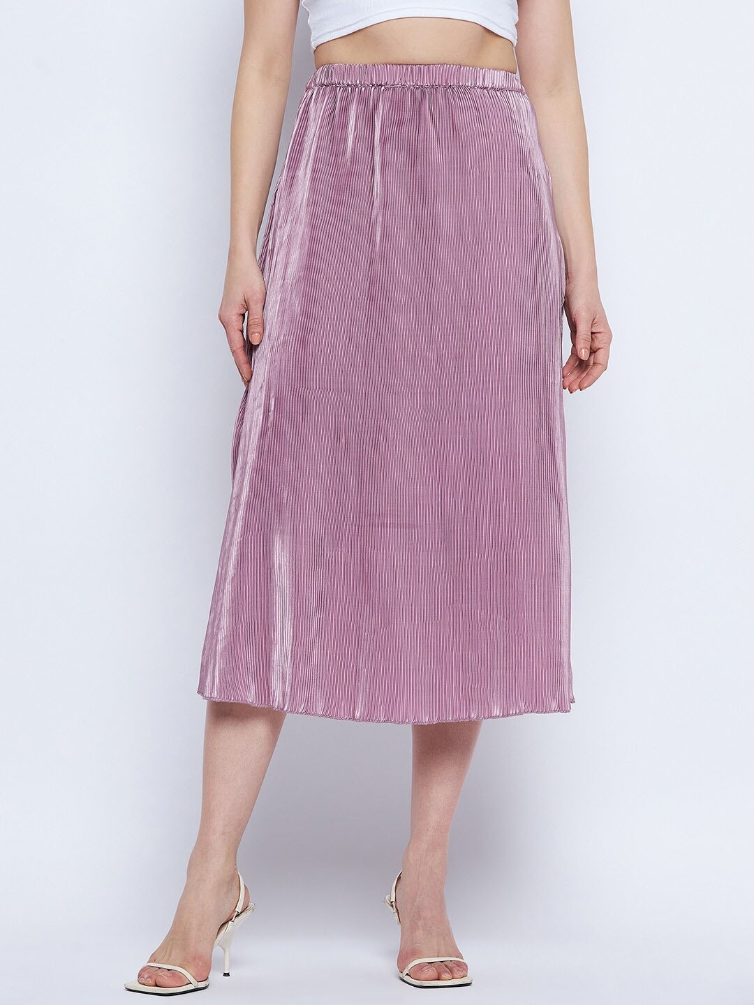 

Mayra Self Design Satin Flared Midi Skirt, Pink