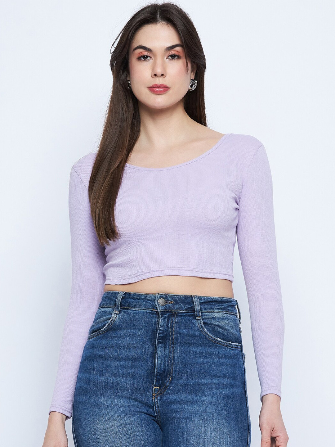 

Mayra Long Sleeves Crop Fitted Top, Lavender