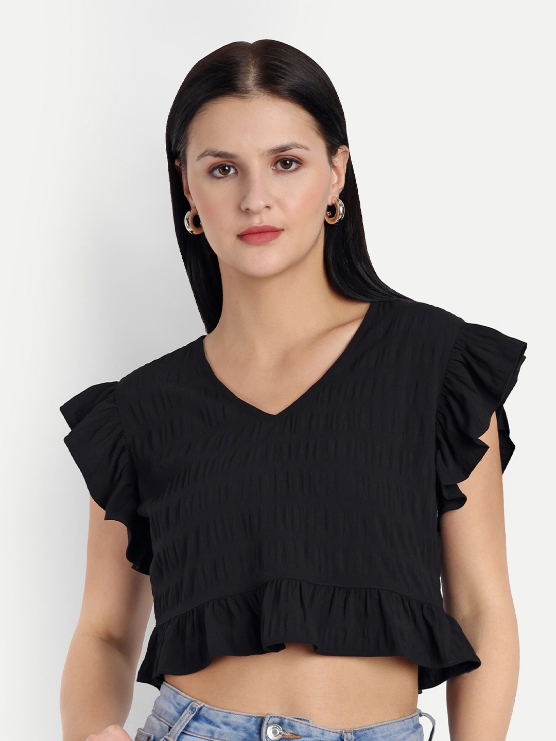 

PANDORNA Flutter Sleeves Crop Top, Black