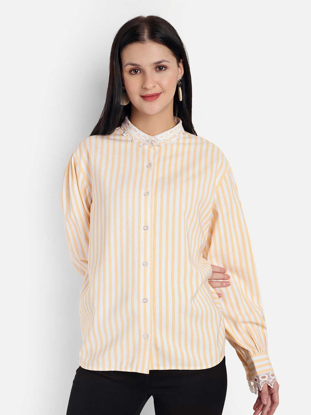 

PANDORNA Striped Shirt Style Top, Yellow