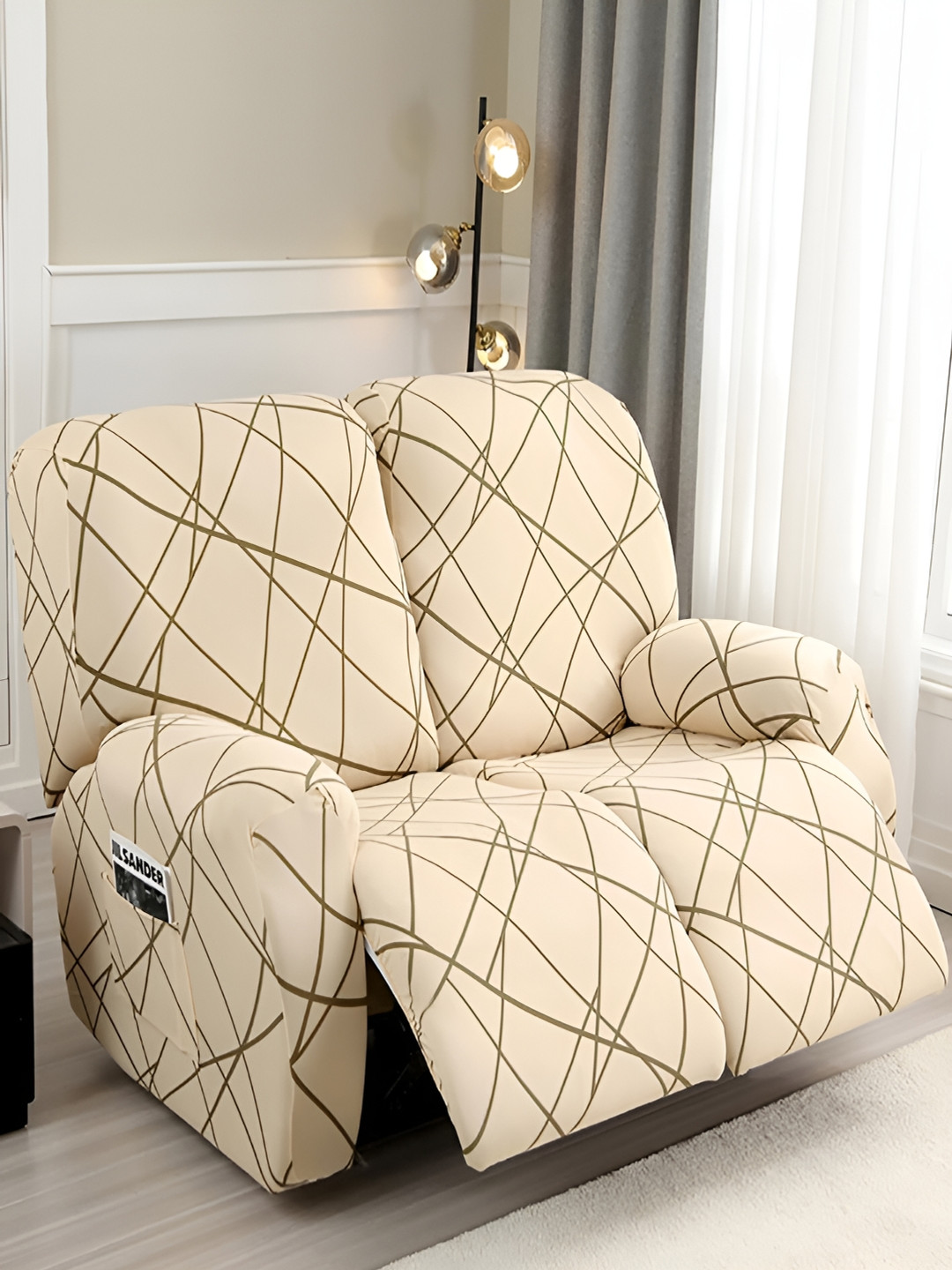 

HOUSE OF QUIRK Recliner Beige 6 Pieces Printed 2 Seater Sofa Cover With Arms