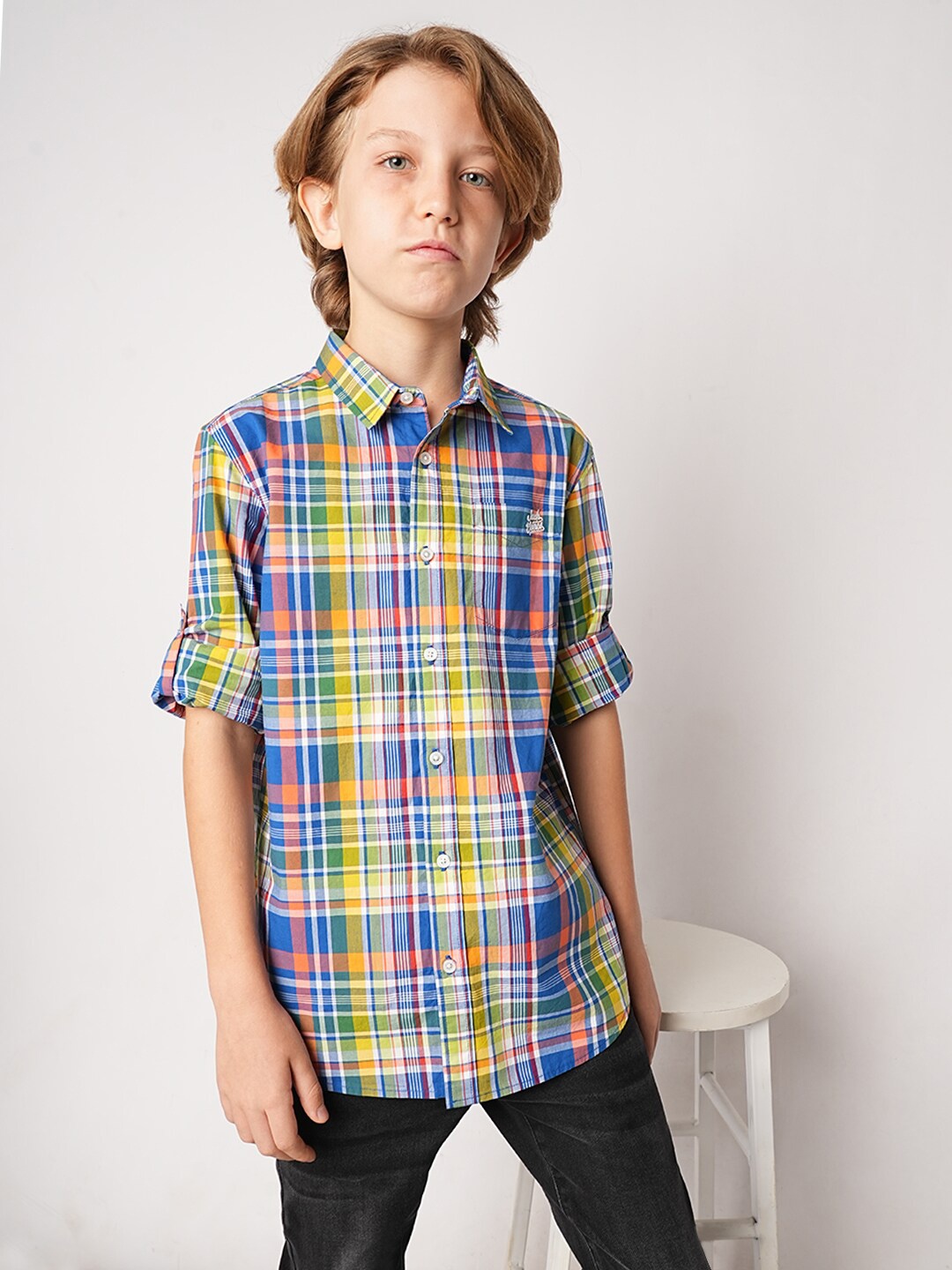 

Jack & Jones Junior Boys Tartan Checked Casual Cotton Shirt, Blue