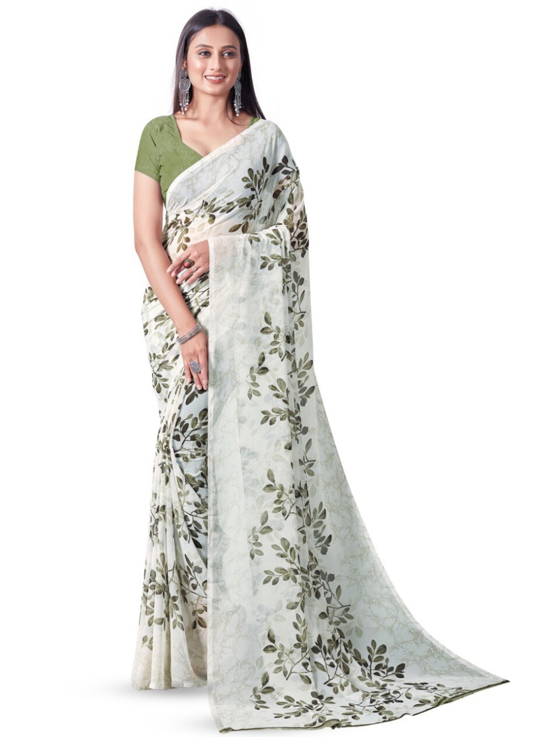 

Sanwariya Silk Floral Printed Pure Georgette Saree, Sea green