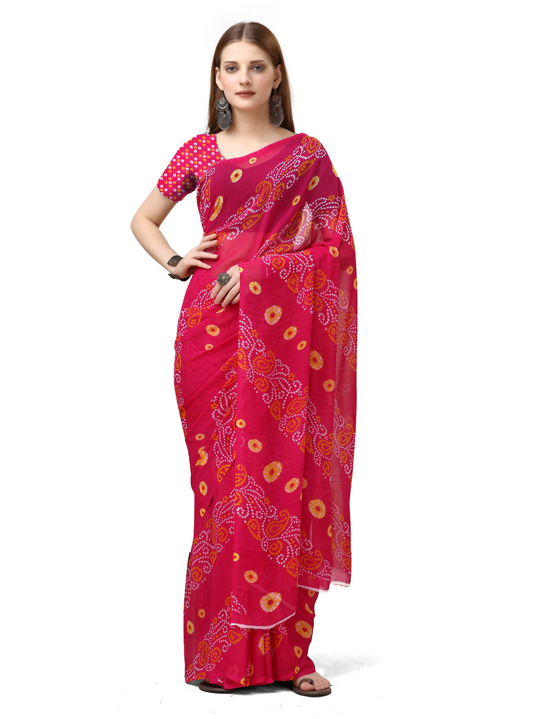 

Sanwariya Silk Pure Georgette Bandhani Saree, Pink