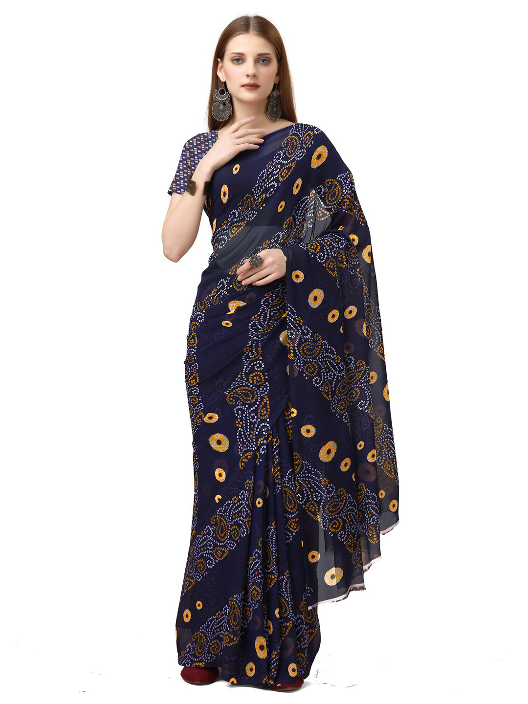 

Sanwariya Silk Bandhani Printed Pure Georgette Saree, Navy blue