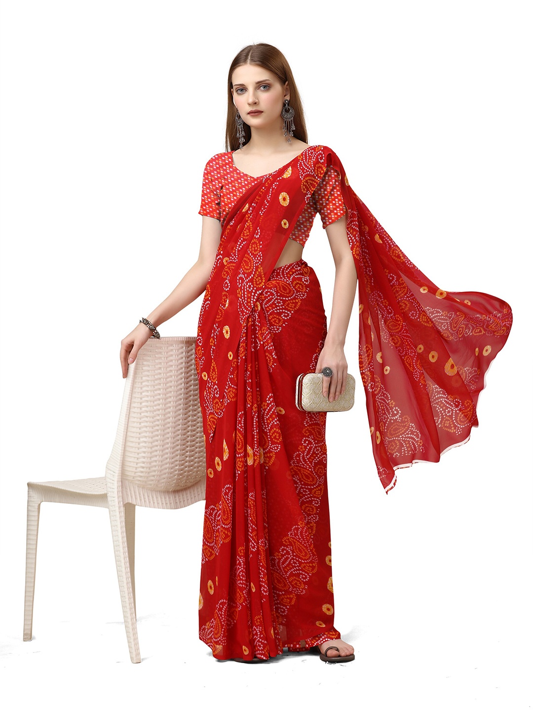 

Sanwariya Silk Pure Georgette Bandhani Saree, Red