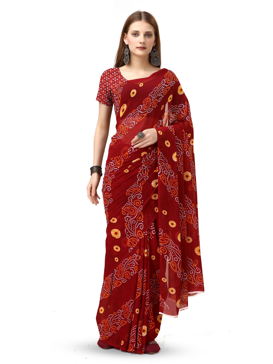 

Sanwariya Silk Bandhani Printed Pure Georgette Saree, Maroon