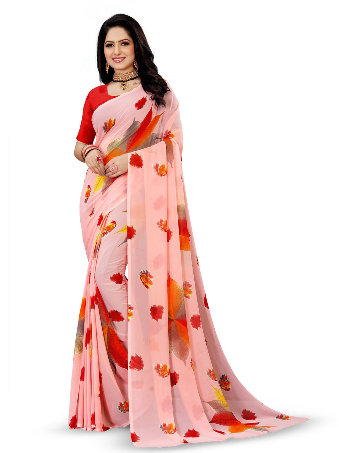 

Sanwariya Silk Floral Printed Pure Georgette Saree, Pink